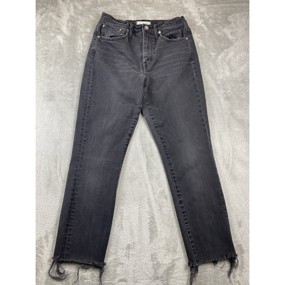 Madewell Jeans Women's 26 The High Rise Slim Boyjean Raw Hem Black Denim (28x26)